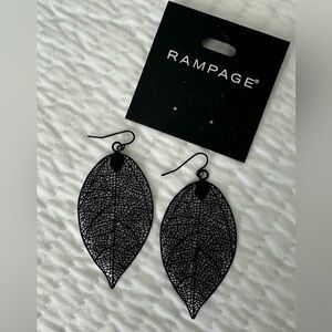 Rampage Black Leaf Dangle Earrings NWT